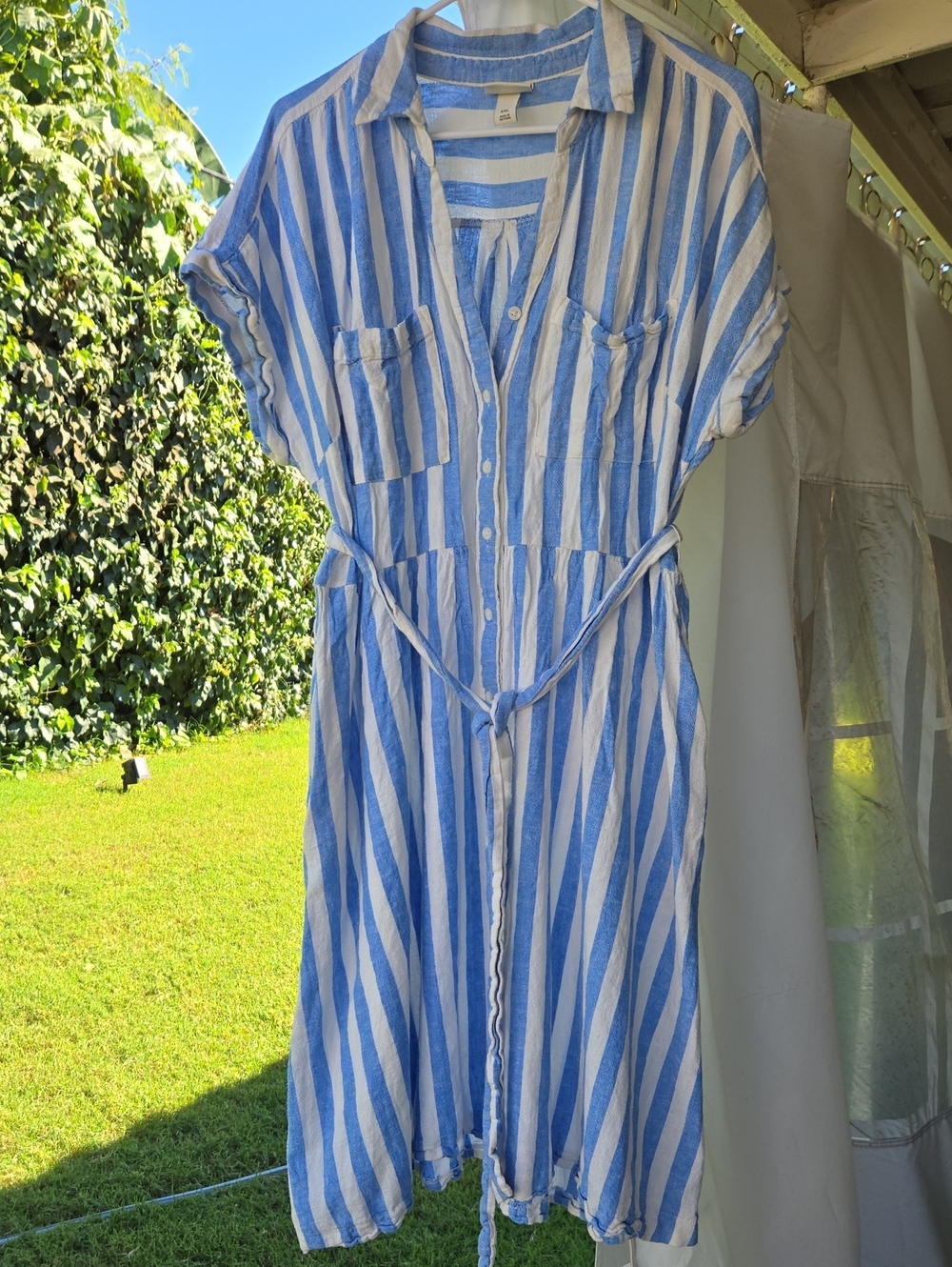 Ava & Viv Blue and White Striped Midi Shirt Dress